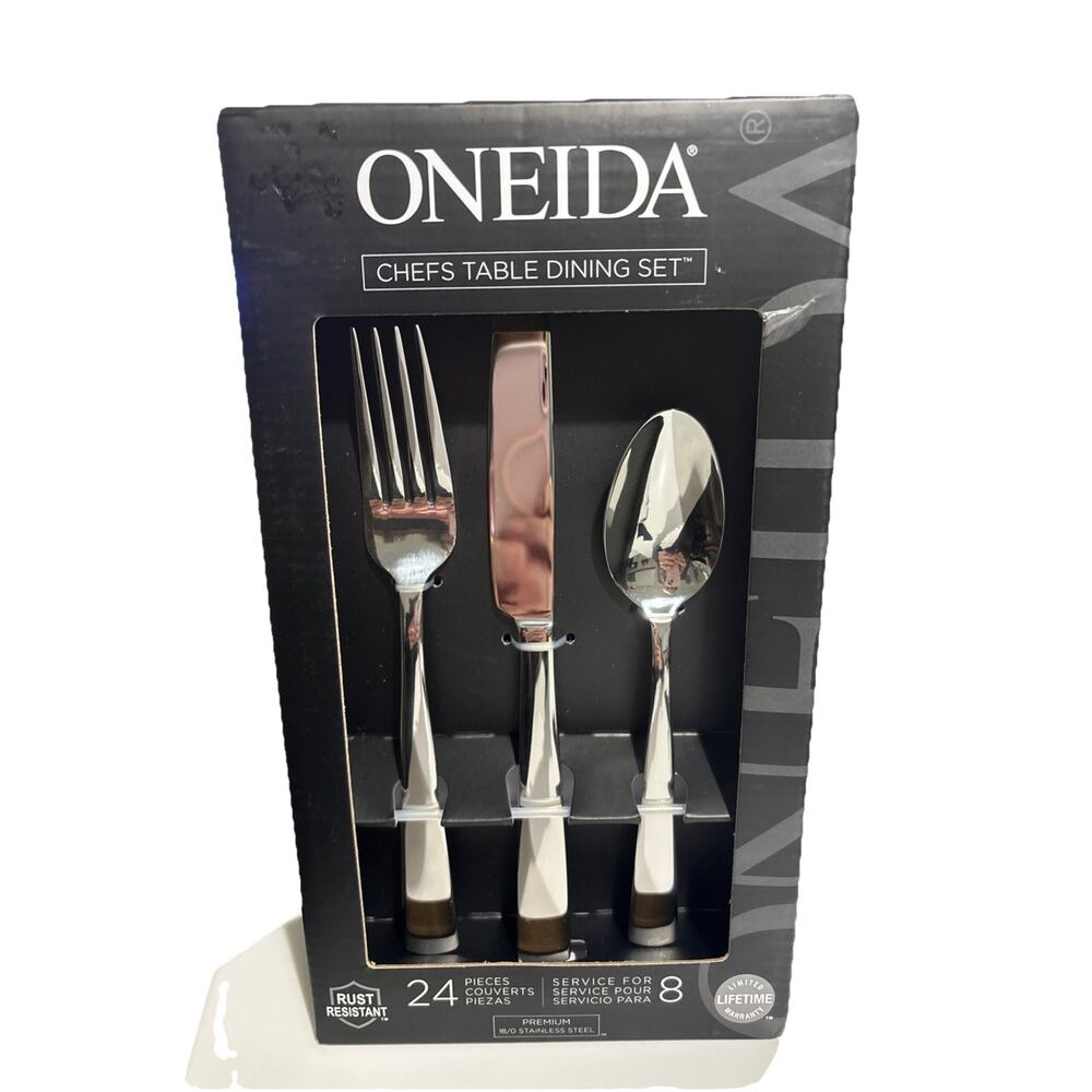 New Oneida Chef's Table Stainless Steel Flatware 24 Pc Set Service for 8 Plain